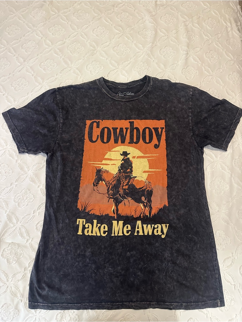 Cowboy Take Me Away Graphic Tee - Black with Orange Sunset